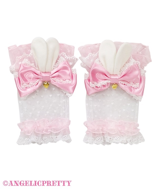 Heart Tulle Bunny Arm Warmer - White x Pink - Click Image to Close