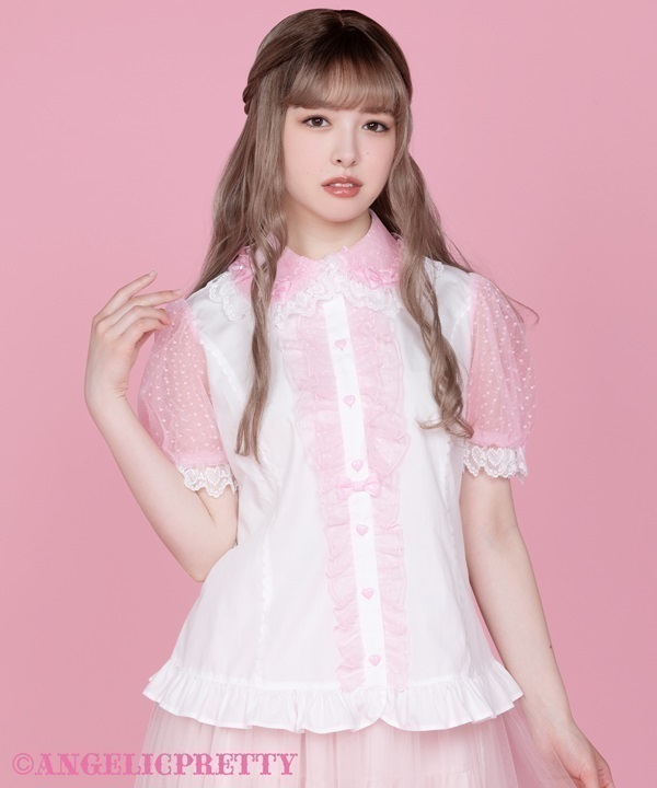 Heart Tulle Frill Blouse - White