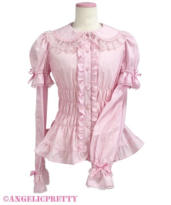 Honey Shirring Detachable Sleeve Blouse - Pink [242B02-060408-pk 