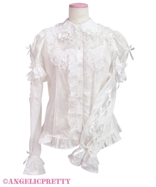 Omekashi Ladder Lace Removable Sleeve Blouse - White