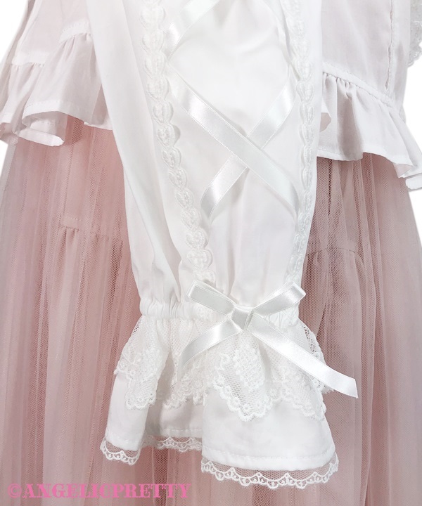 Omekashi Ladder Lace Removable Sleeve Blouse - White x Pink