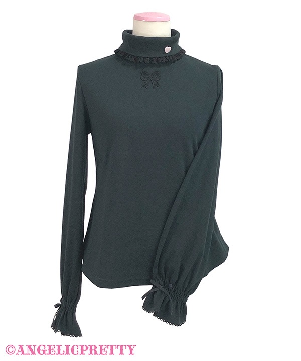 Omekashi Ribbon Turtleneck Cutsew - Black