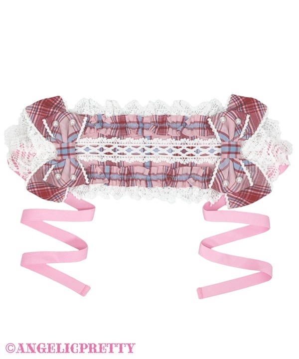 Oshama Frill Headdress (Tartan) - Pink