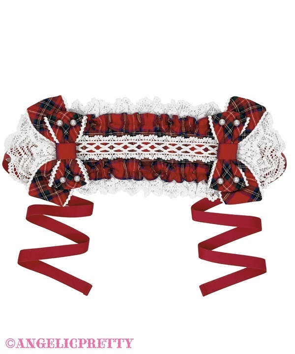 Oshama Frill Headdress (Tartan) - Red