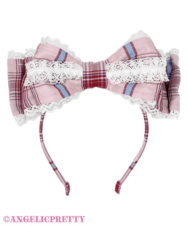 Pretty Kururin Headbow (Tartan) - Pink