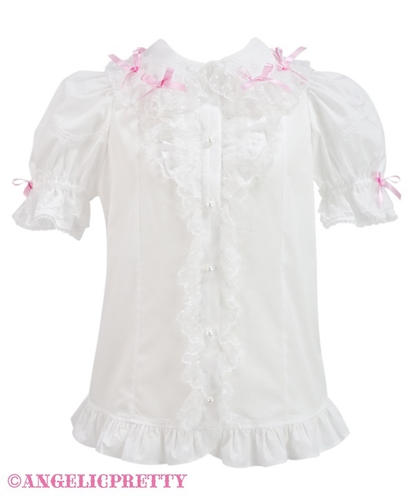 Scallop Whip Lace Blouse - White x Pink