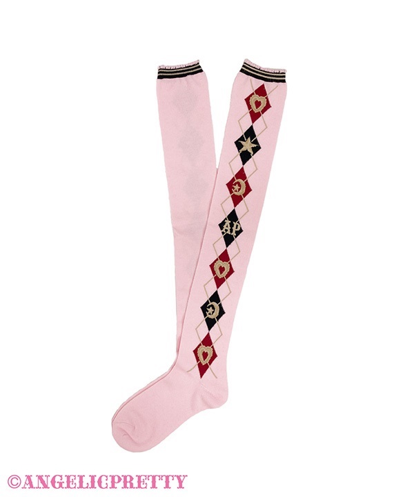 School Argyle Over Knee - Pink