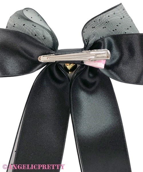 Sheer Dot Ribbon Clip Set - Black x Pink