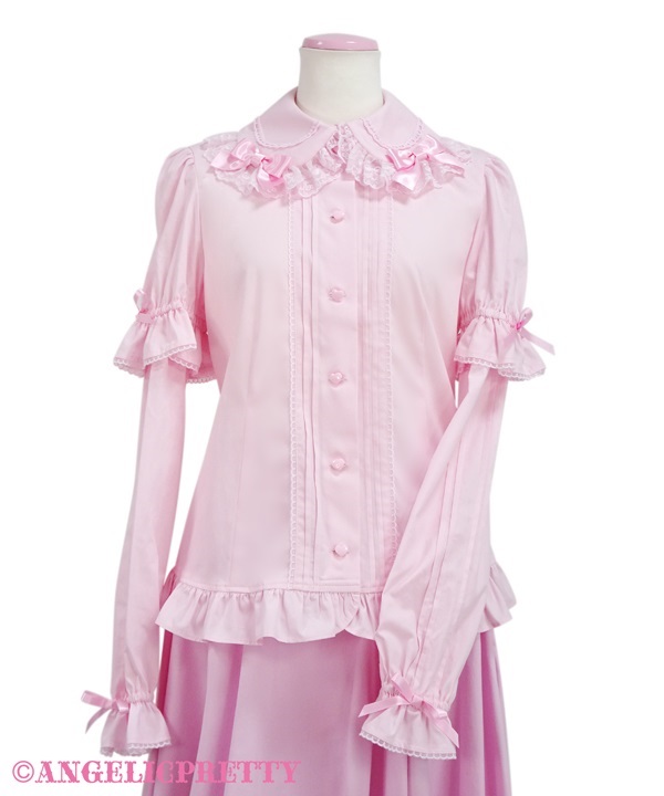 Simple Pin Tuck Removable Sleeve Blouse - Pink - Click Image to Close