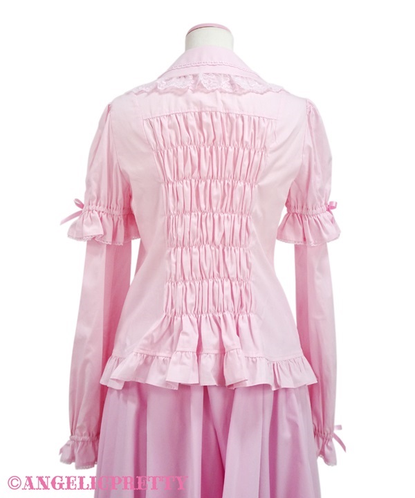 Simple Pin Tuck Removable Sleeve Blouse - Pink