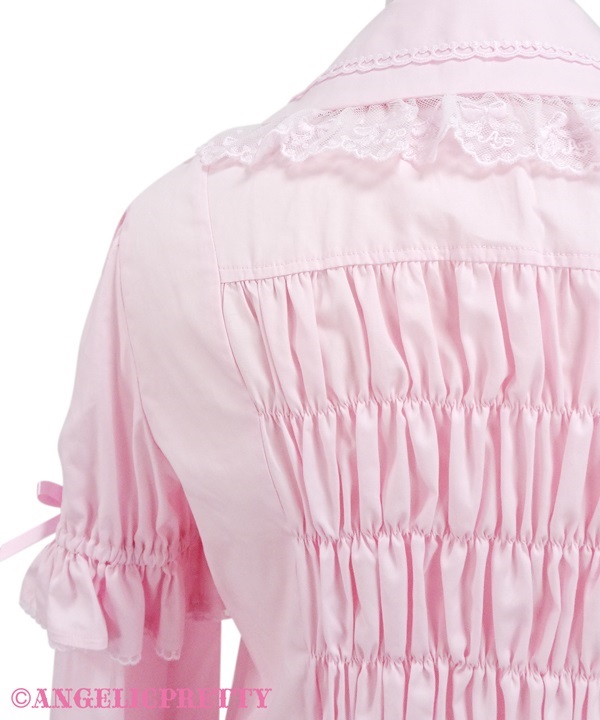 Simple Pin Tuck Removable Sleeve Blouse - Pink