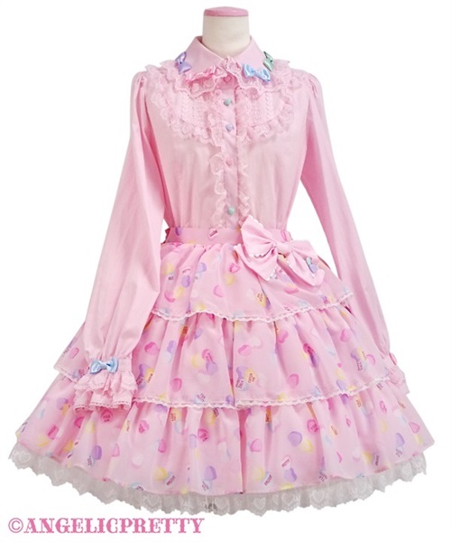 Sugar Hearts Tiered Skirt - Pink