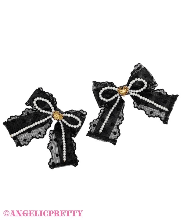 Sweet Actress Ribbon Clip Set - Black - Click Image to Close