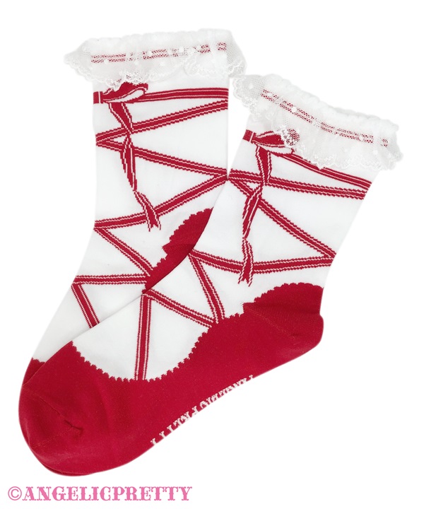 Toe Shoes Crew Socks - White x Red