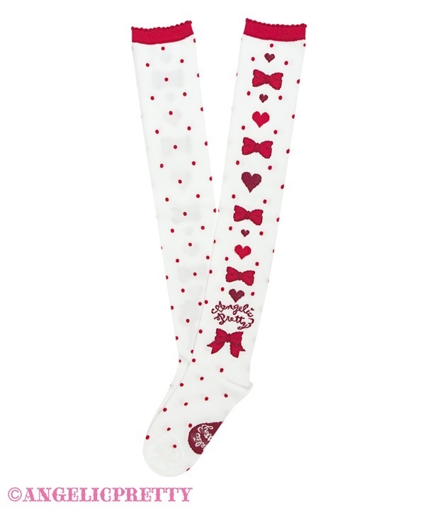 Topping Hearts Over Knee - White x Red