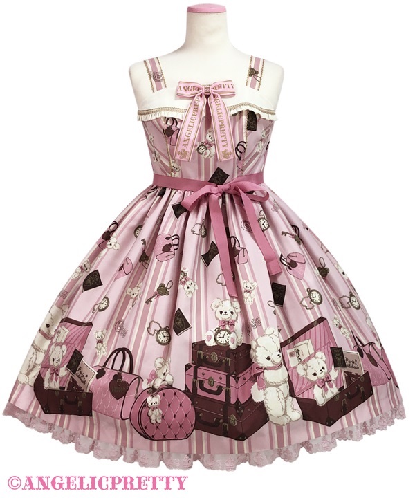 Travel Bear Collared Jumperskirt - Pink