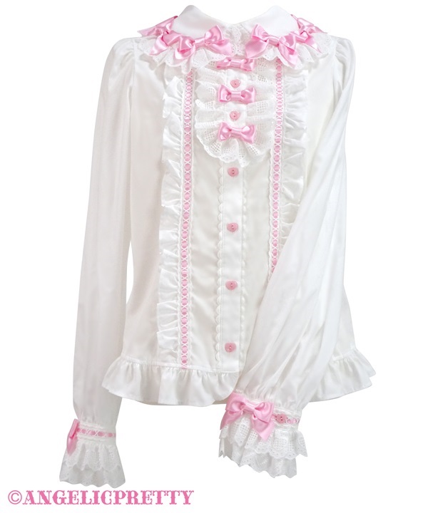 A la Cart Ribbon Blouse - White x Pink